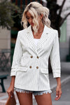 X- FBB Striped Double-Breasted Long Sleeve Blazer