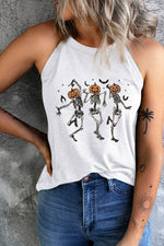 Dancing Pumpkin Head Skeleton Graphic Tank