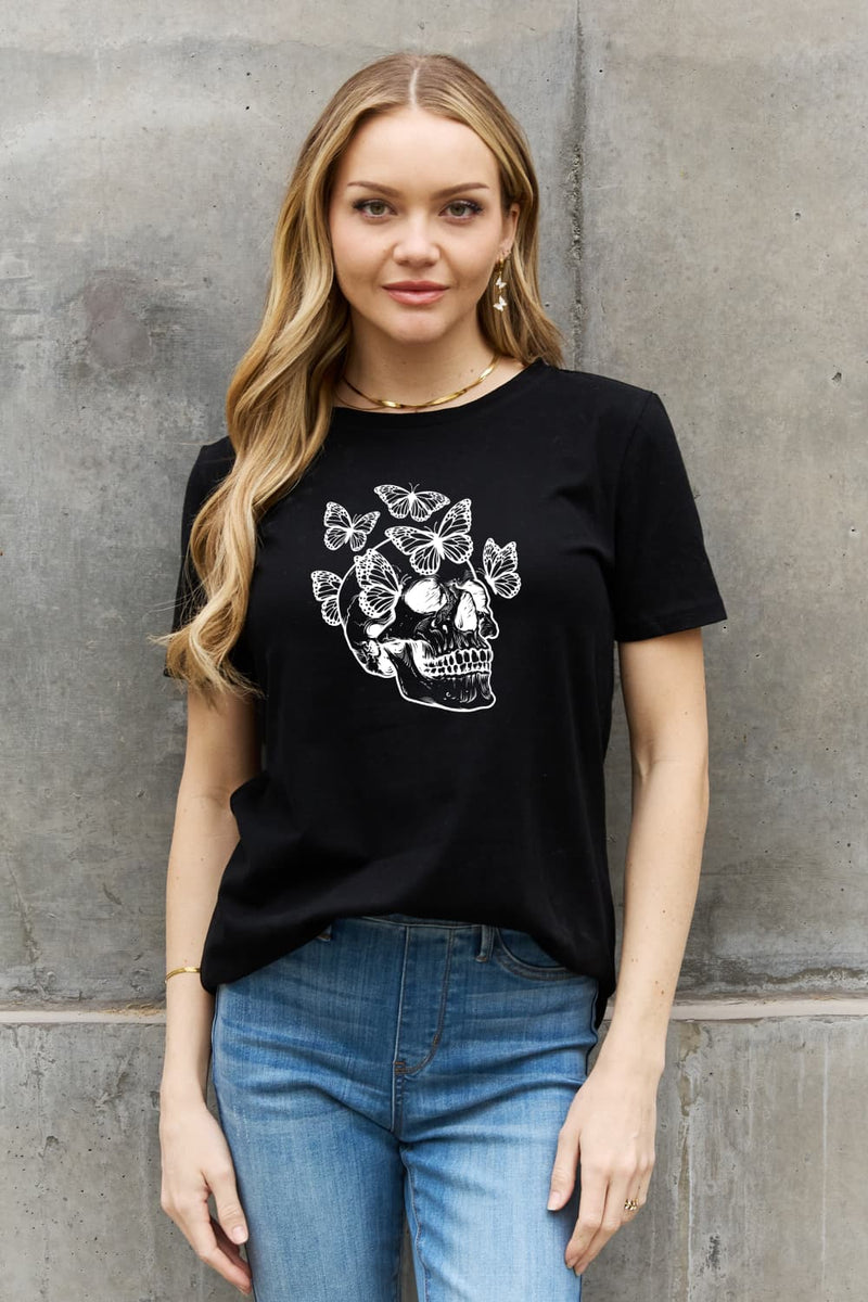 X- FBB Butterfly Skull Graphic Cotton Tee