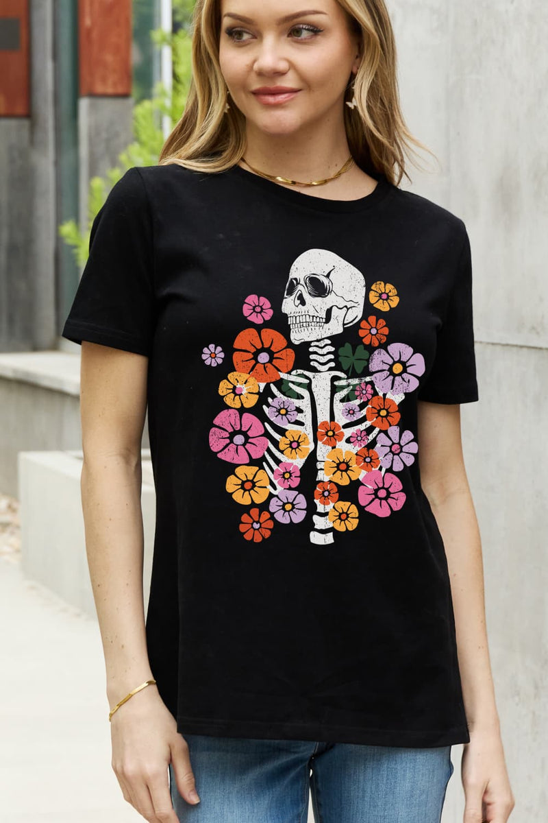 X- FBB Skeleton & Flower Graphic Cotton Tee