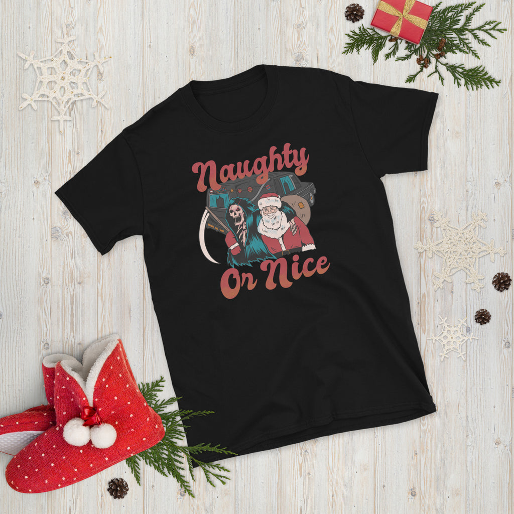 Naughty of Nice T-Shirt (Grim & Santa)